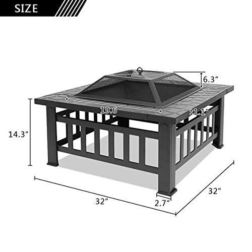 32-Inch Square Wood Burning Portable Metal Fire Pit D25713