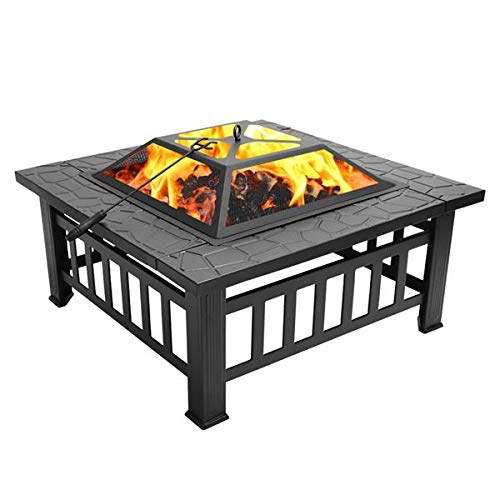 32-Inch Square Wood Burning Portable Metal Fire Pit D25713