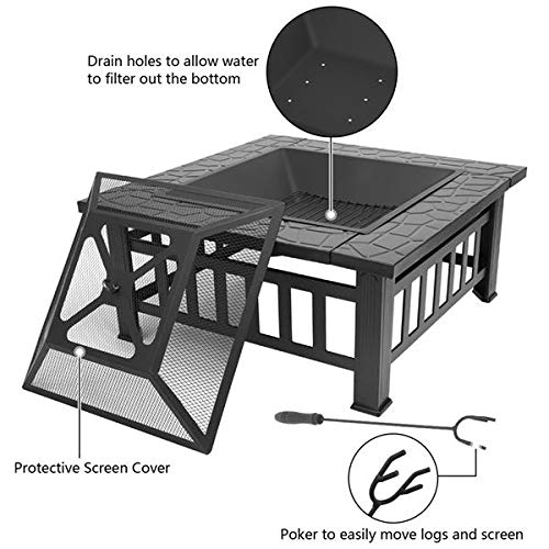 32-Inch Square Wood Burning Portable Metal Fire Pit D25713