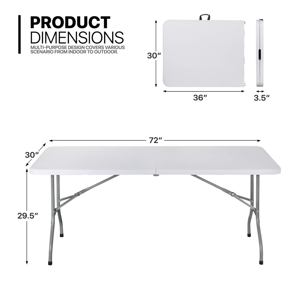 6Ft Heavy Duty Folding Plastic Table White Y389225