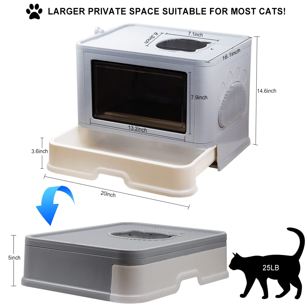 Foldable Top Entry Cat Litter Box with Lid and Scoop, Grey E737