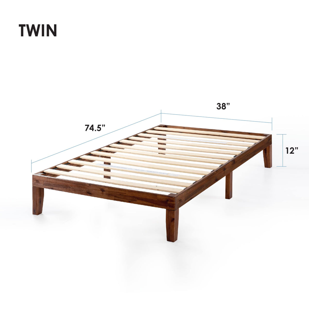 12-Inch Solid Wood Platform Bed, Twin, Espresso N170467