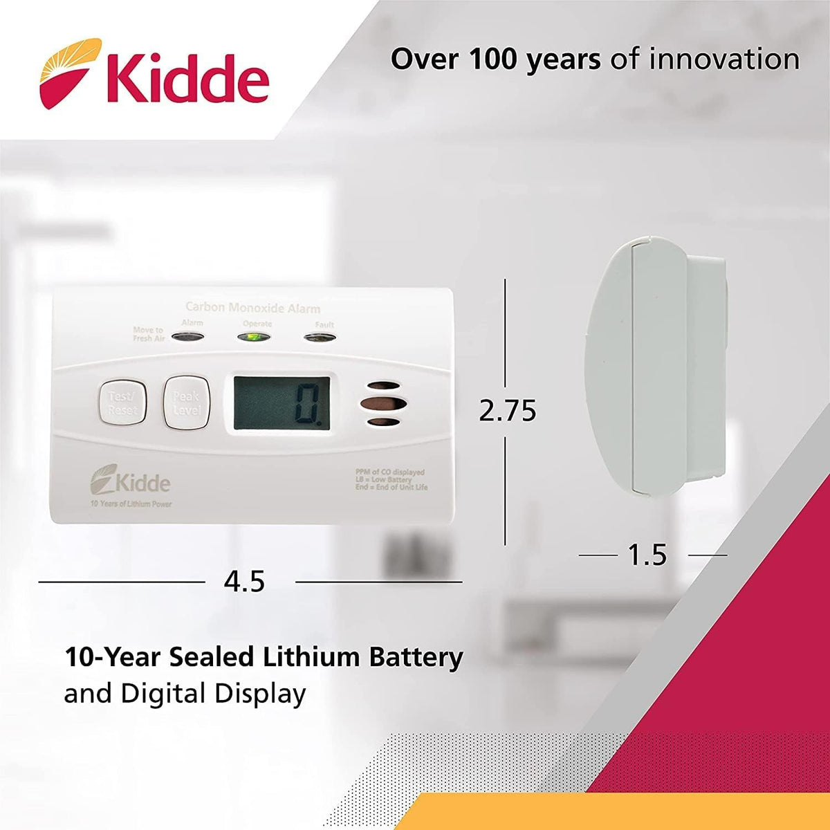 Carbon Monoxide Detector with 10-Year Battery, Digital Display, 2 Pack K392861