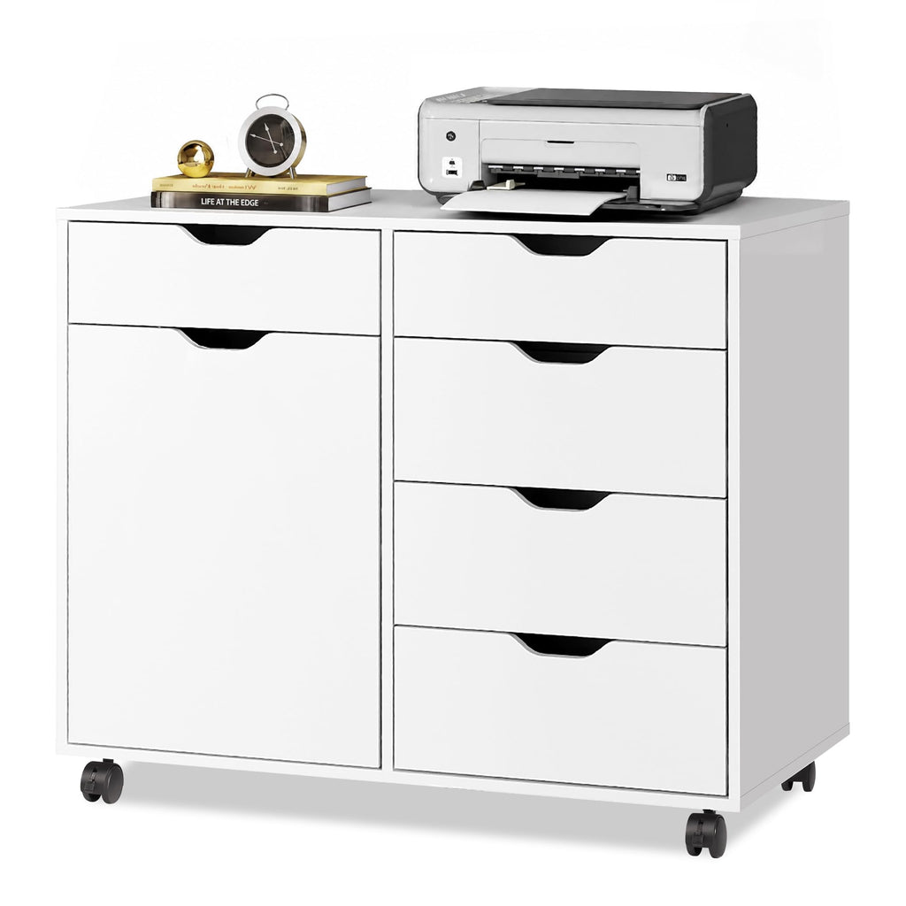 White 5 Drawer Wood Office Cabinet C9211