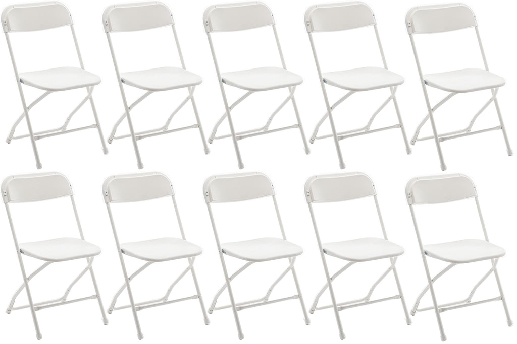 White Plastic Folding Chairs Set of 10 Steel Frame O2730