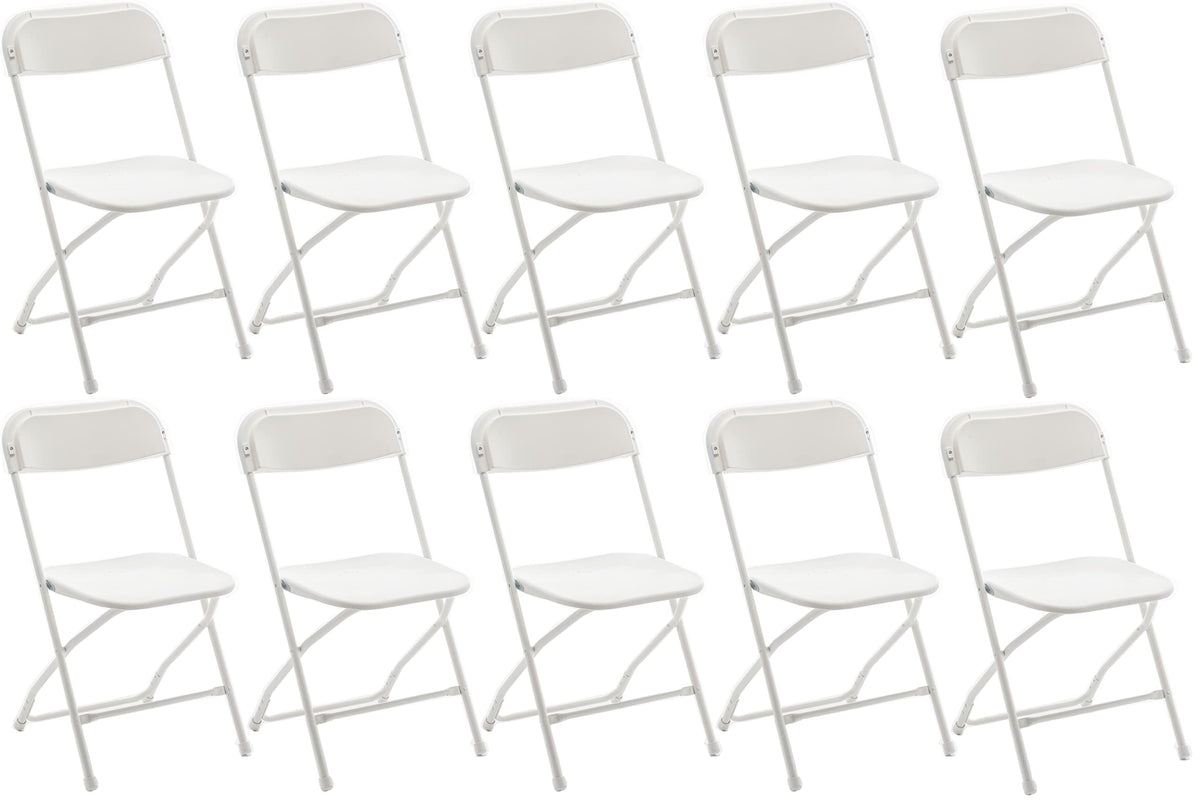 White Plastic Folding Chairs Set of 10 Steel Frame O2730
