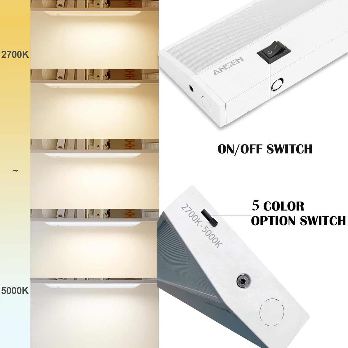 2 Packs Under Cabinet Lighting, 24in 18W Dimmable LED Light, 5 Color Temperature O246843