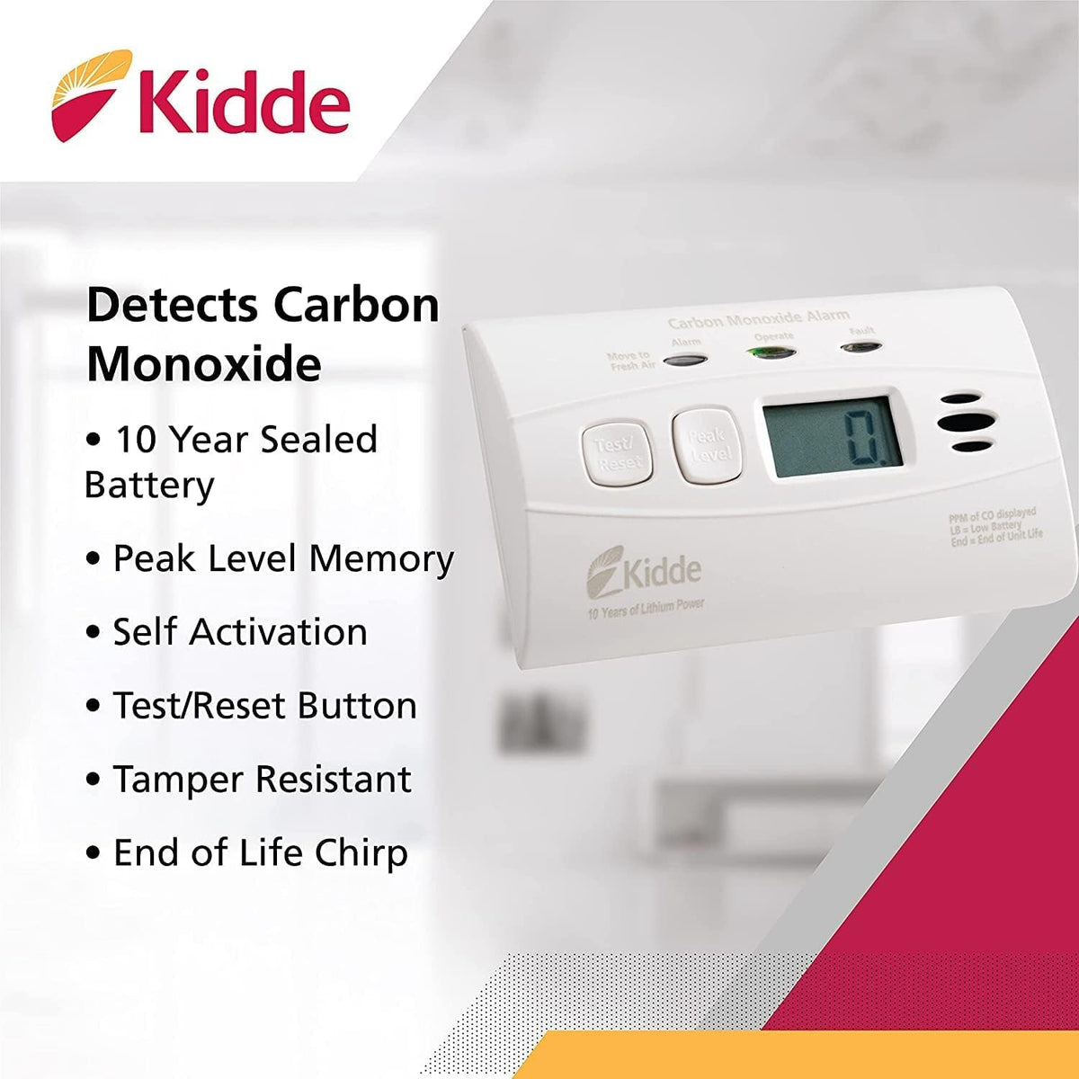 Carbon Monoxide Detector with 10-Year Battery, Digital Display, 2 Pack K392861