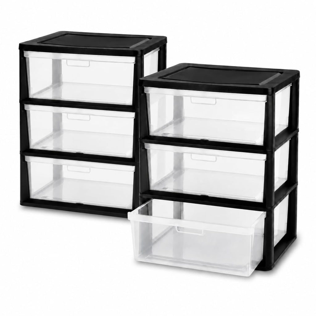 Plastic 3 Drawer Storage Tower with Clear Removable Bins B77312
