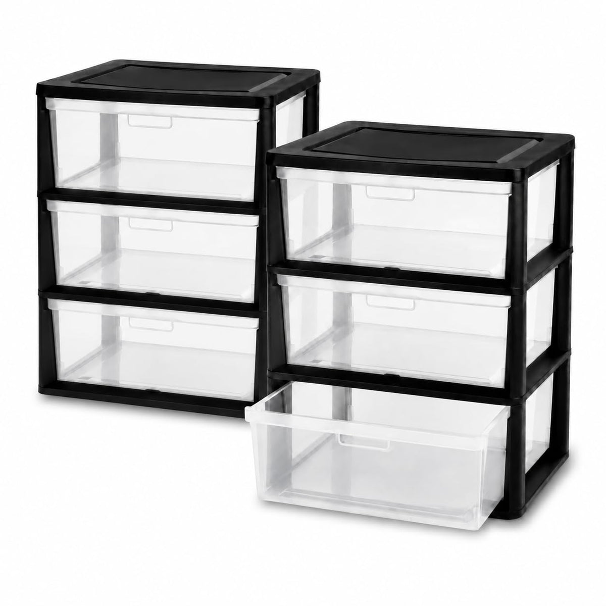 Plastic 3 Drawer Storage Tower with Clear Removable Bins B77312