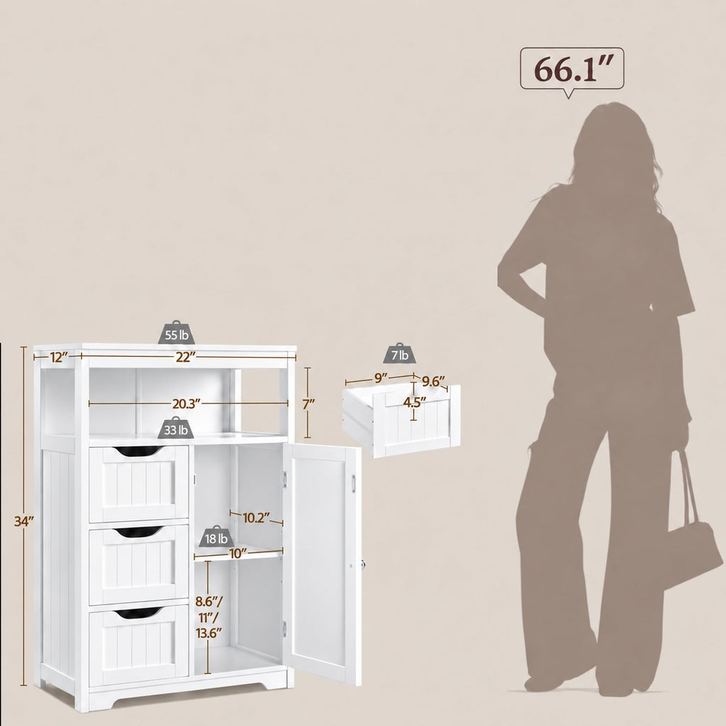 White 3 Drawer Bathroom Storage Cabinet Q7519