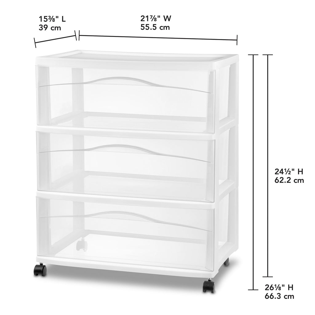 Wide 3 Drawer Plastic Rolling Storage Cart M16955