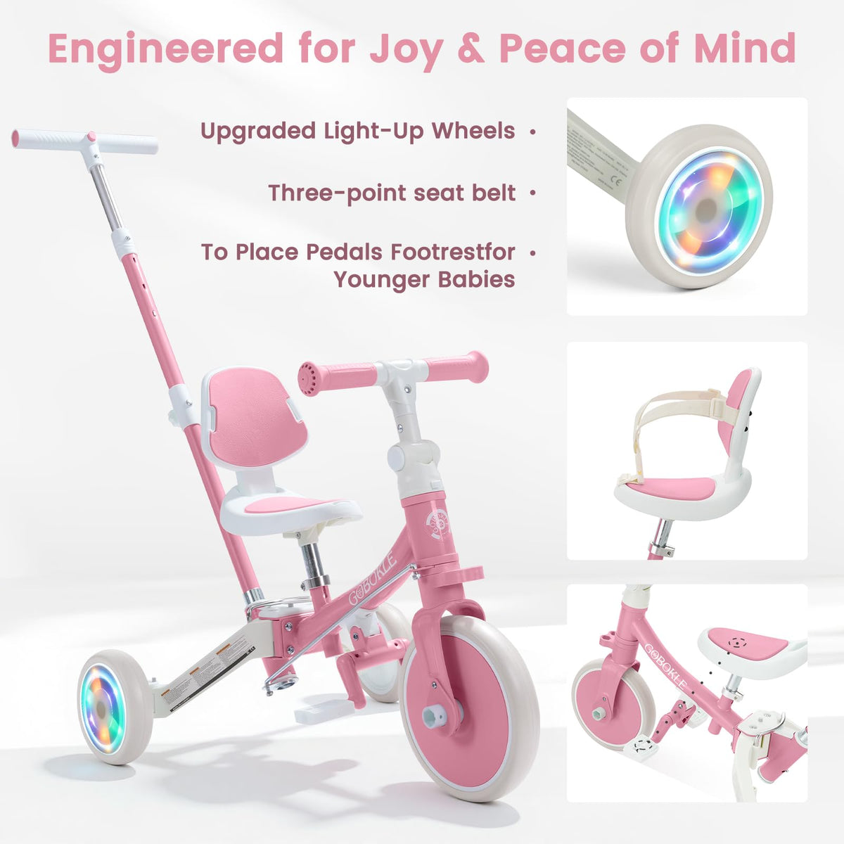 5-in-1 Convertible Toddler Tricycle with Push Handle S797