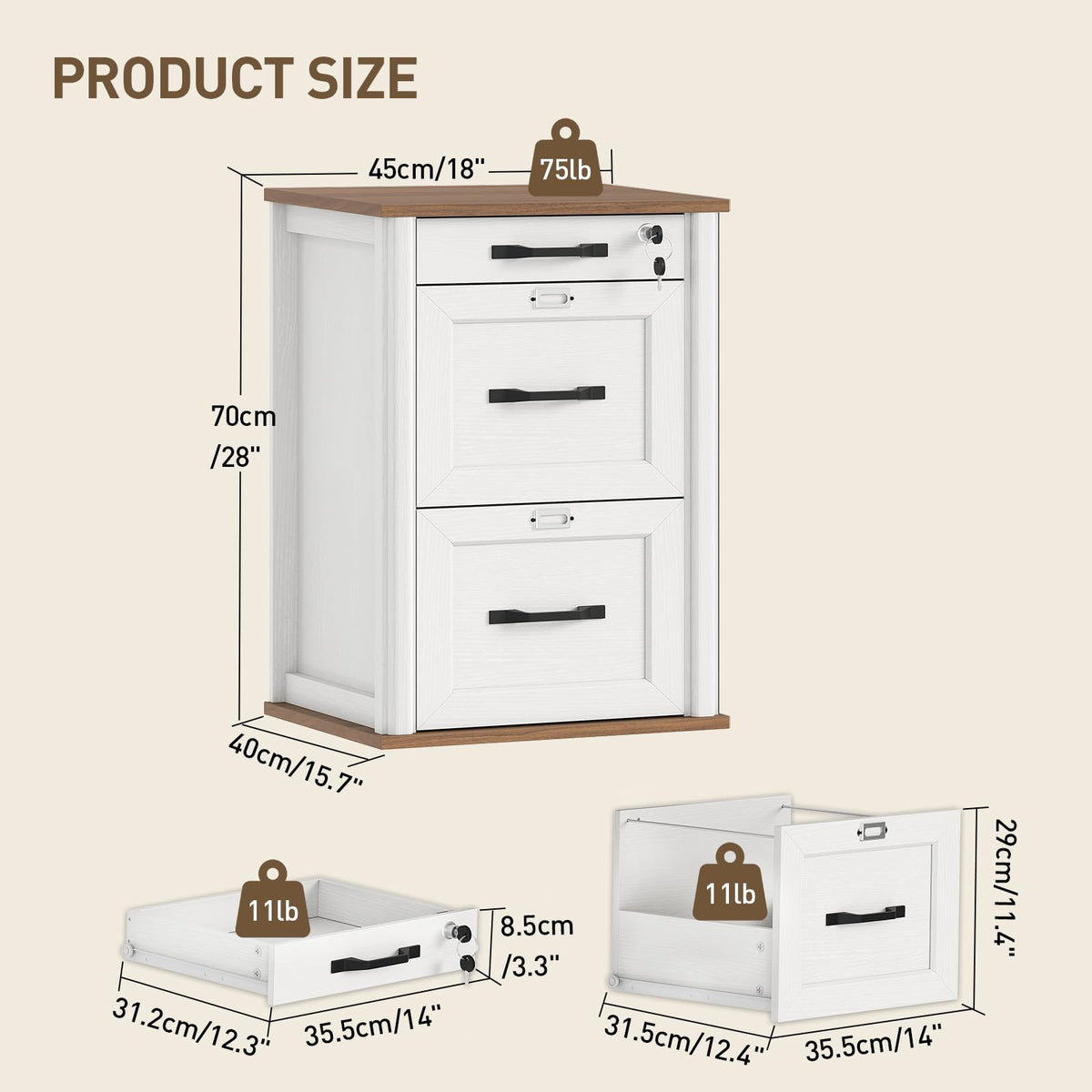 3 Drawer File Cabinet with Lock Set of 2 A4412