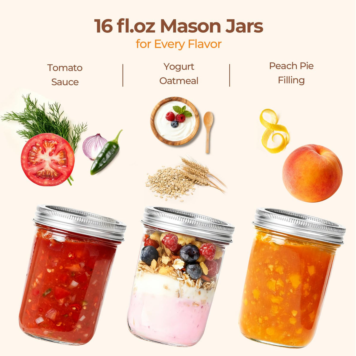 16 oz Wide Mouth Mason Jars 4 Pack E695