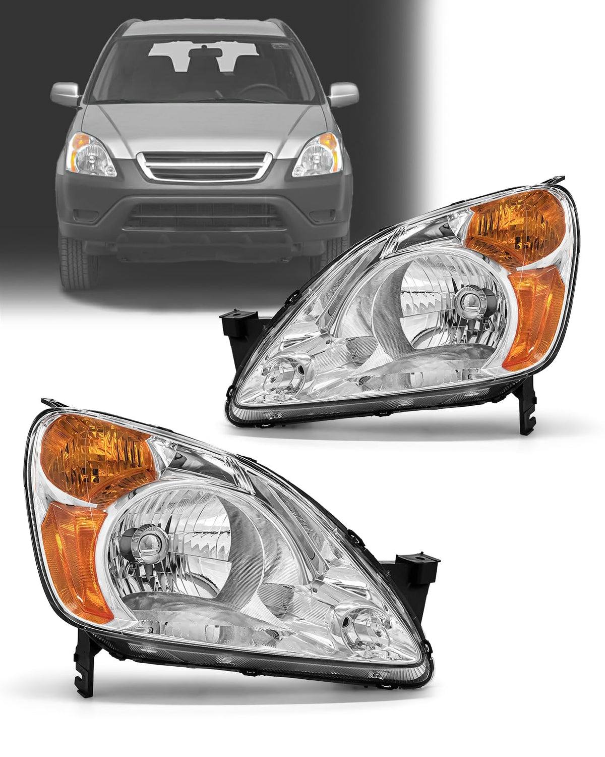 Headlamp Assembly with Chrome Housing Amber Reflector Driver and Passenger Sides H615056