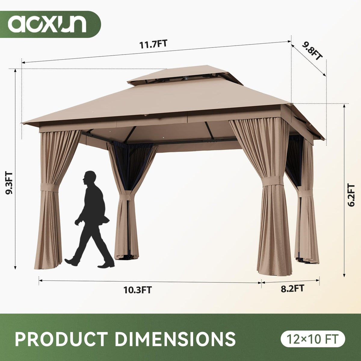 12'x10' Outdoor Gazebo with Curtain & Mosquito Netting, Beige O53584
