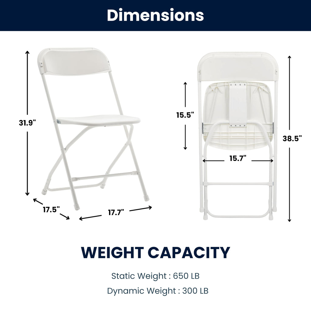 White Plastic Folding Chairs Set of 10 Steel Frame O2730