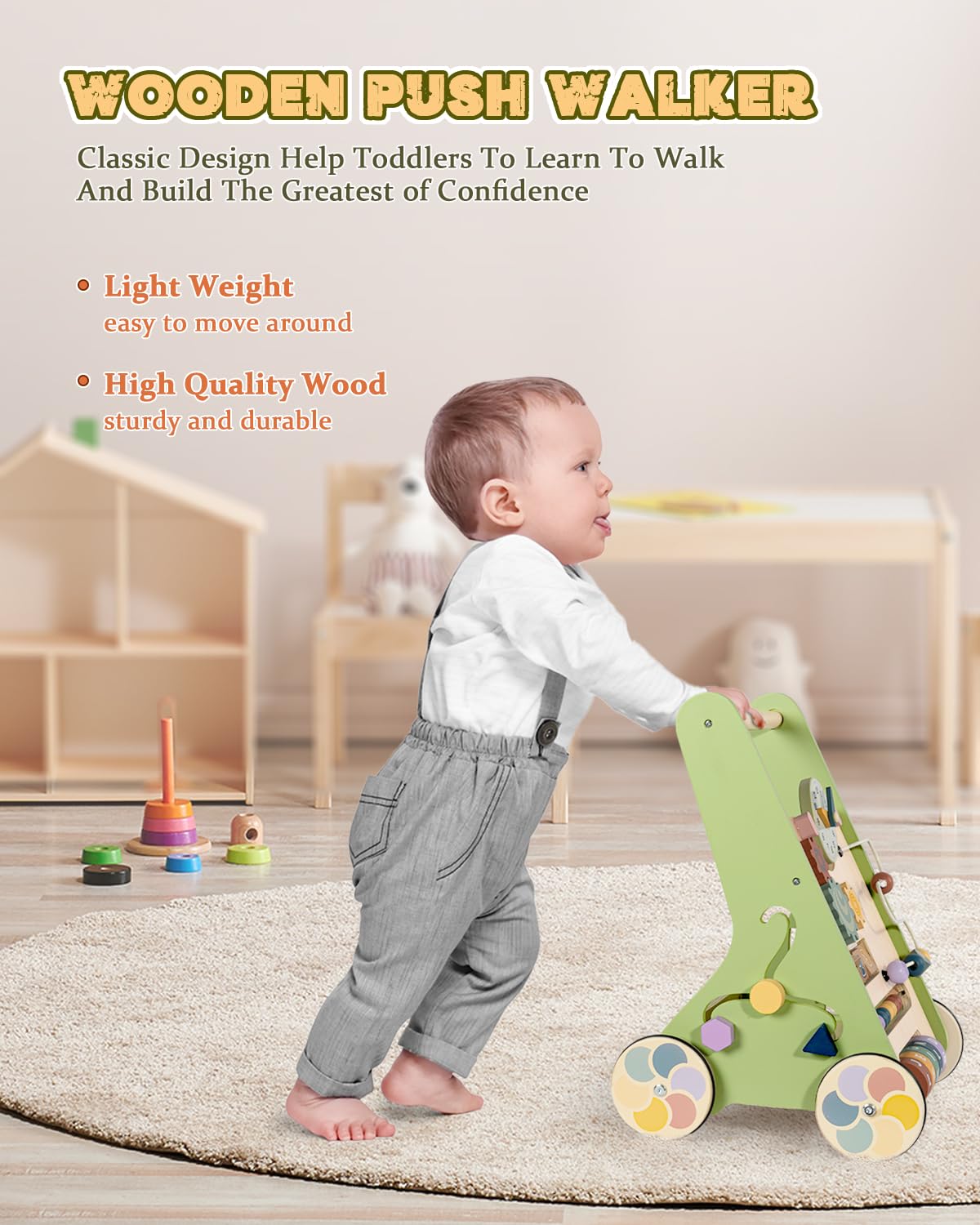 Wooden Push Walker with Wheels J31935