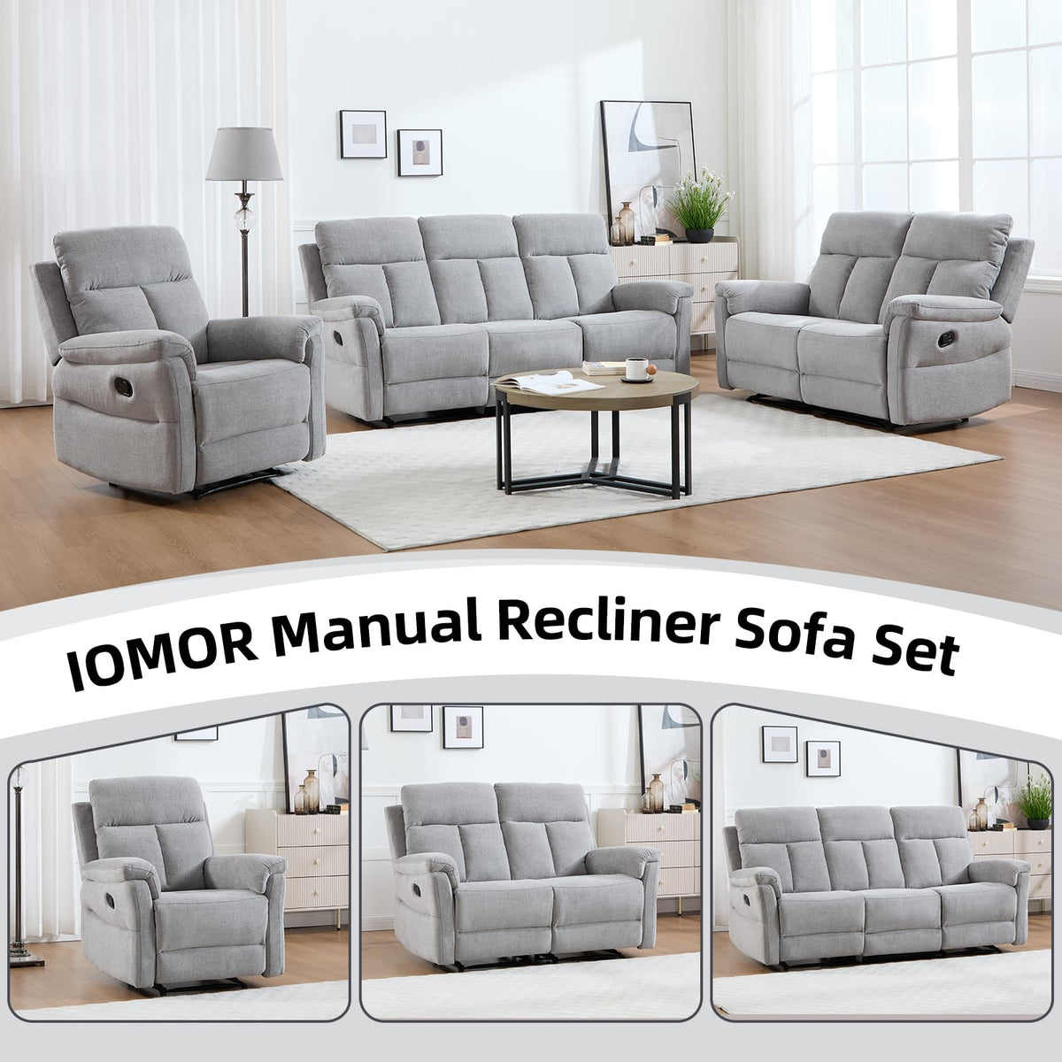 Light Gray Fabric Reclining Loveseat B36719