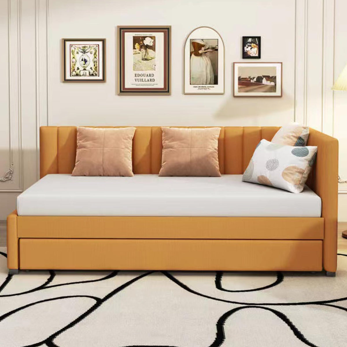 Twin Size Linen Upholstered Daybed with Trundle M1242