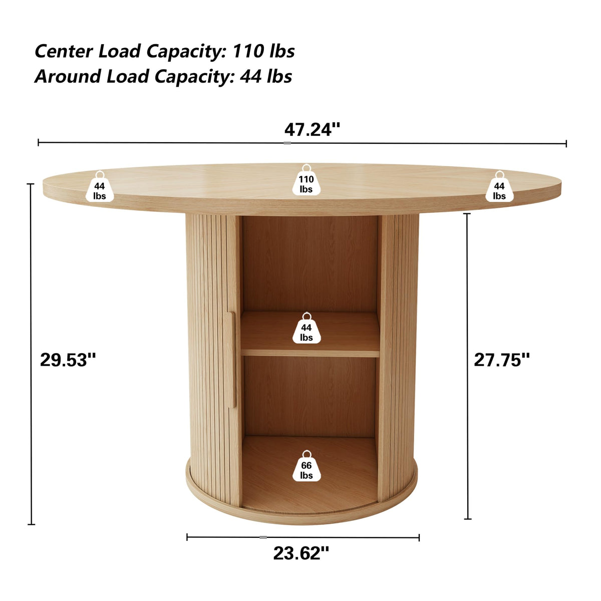 47 inch Round Dining Table for 4 with 2-Layer Storage Shelf F50607