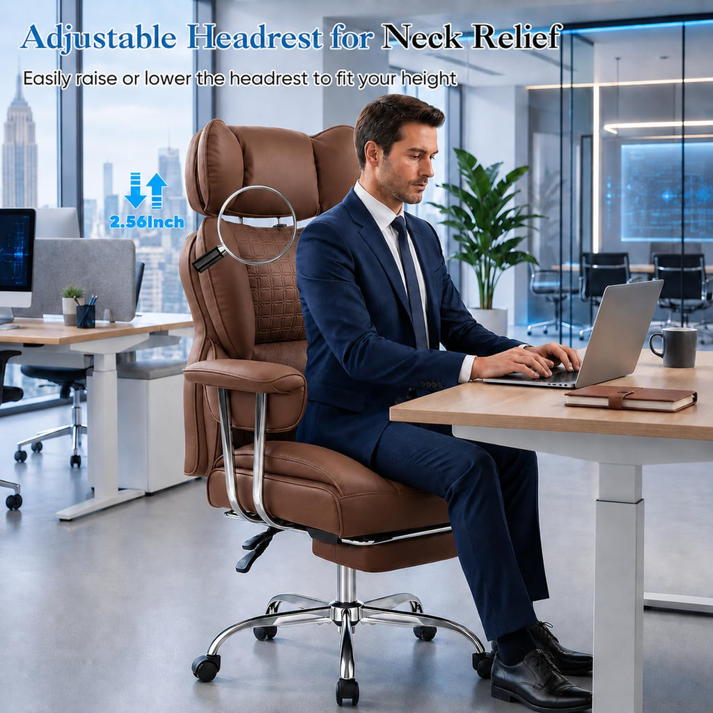 Big and Tall Brown Ergonomic Reclining Office Chair with Footrest E6776