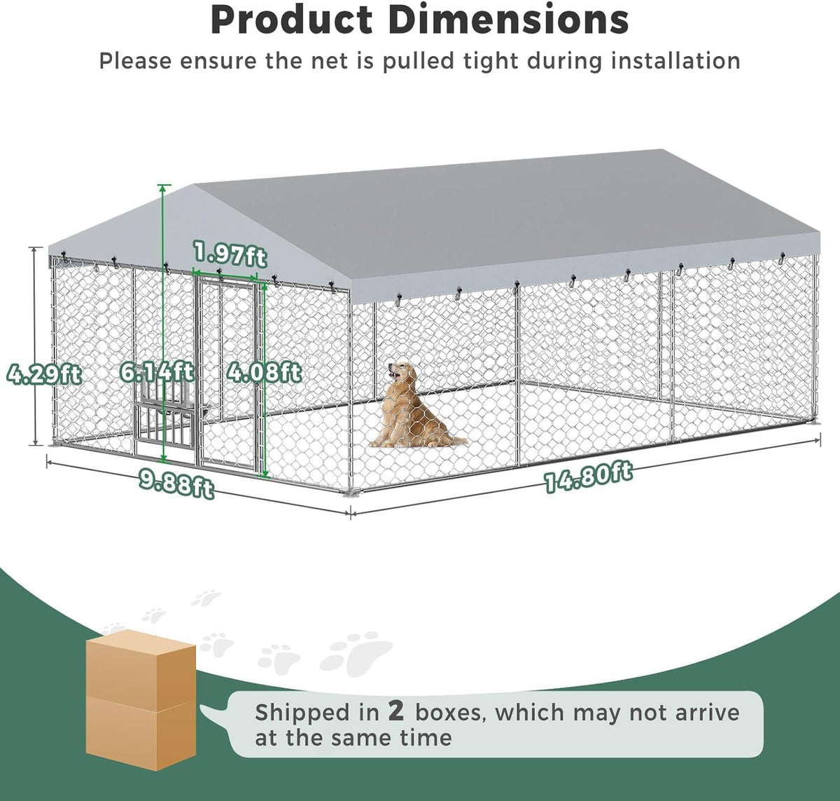 10x15FT Galvanized Outdoor Dog Kennel E6139