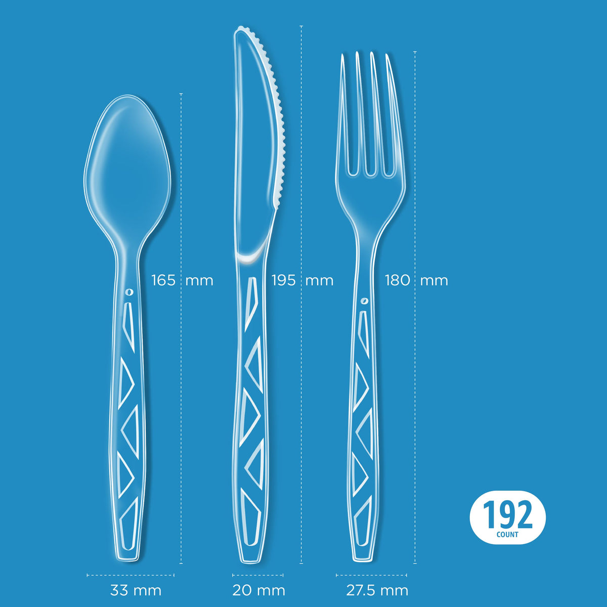 Clear Plastic Cutlery Set, 192 Count Combo Forks, Spoons and Knives R544