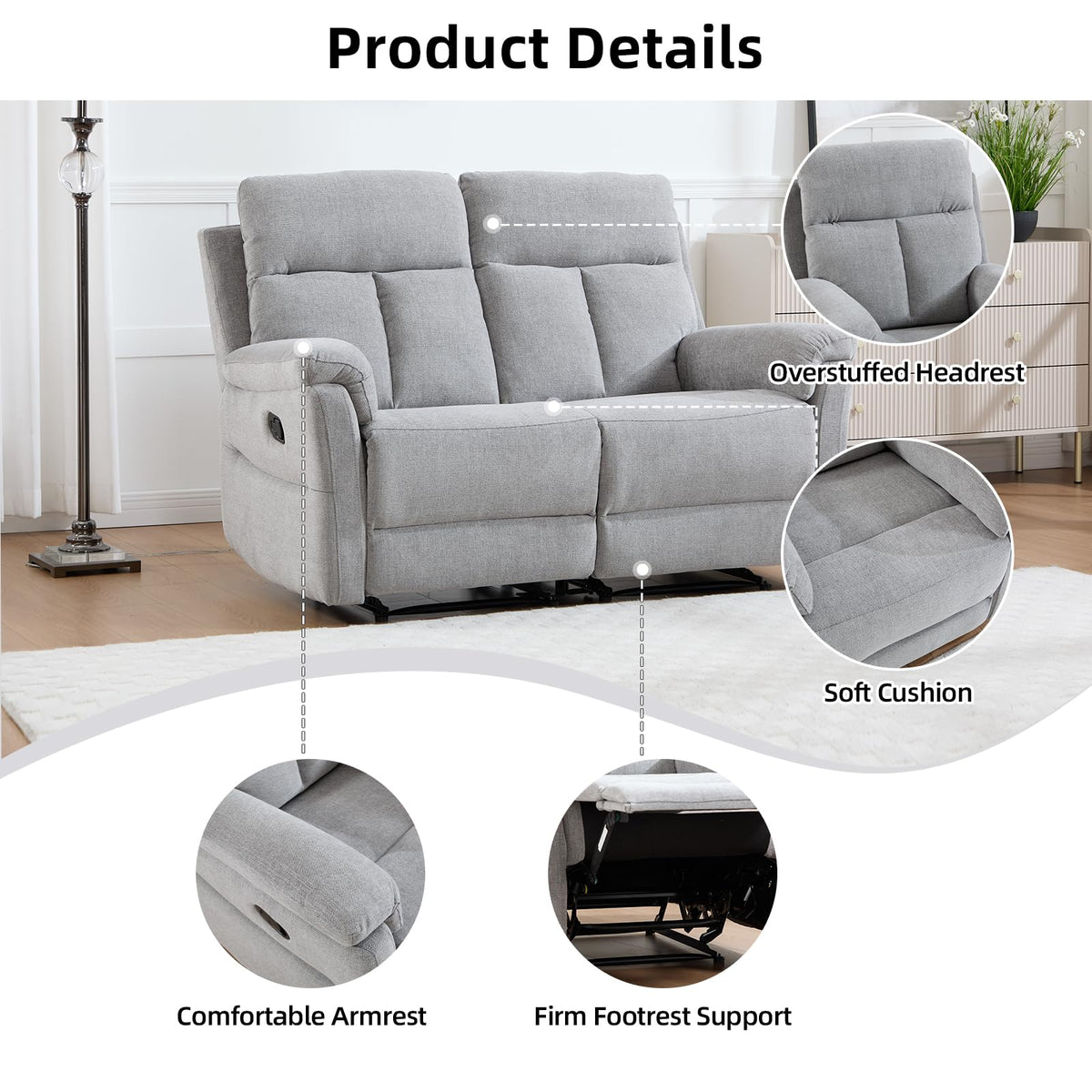Light Gray Fabric Reclining Loveseat B36719