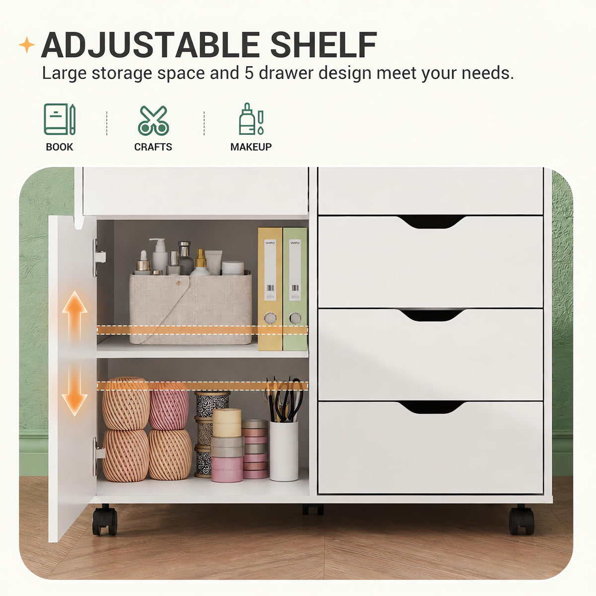 White 5 Drawer Wood Office Cabinet C9211