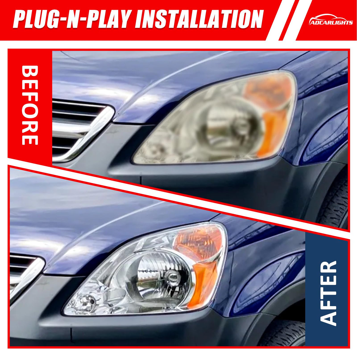 Headlamp Assembly with Chrome Housing Amber Reflector Driver and Passenger Sides H615056