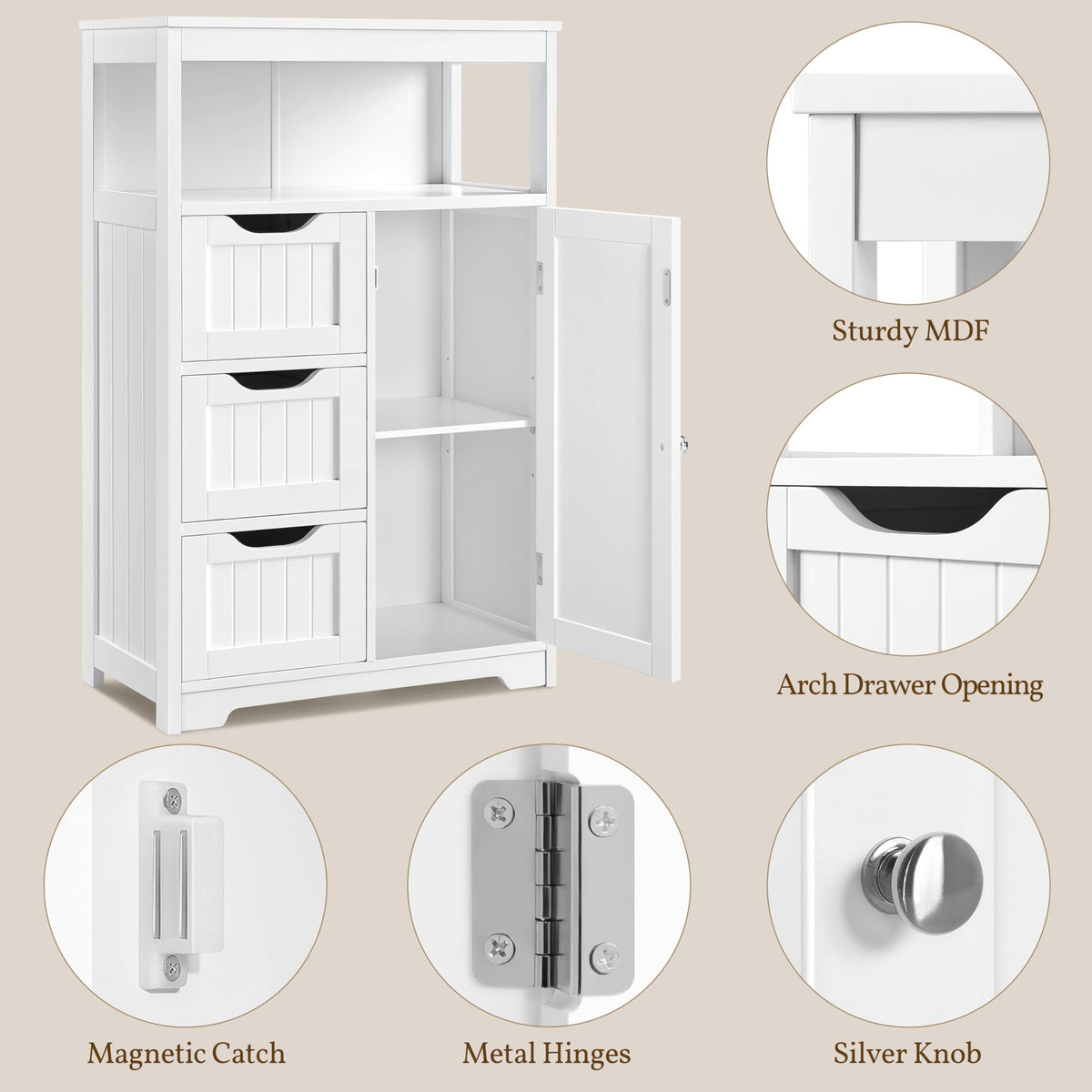 White 3 Drawer Bathroom Storage Cabinet Q7519