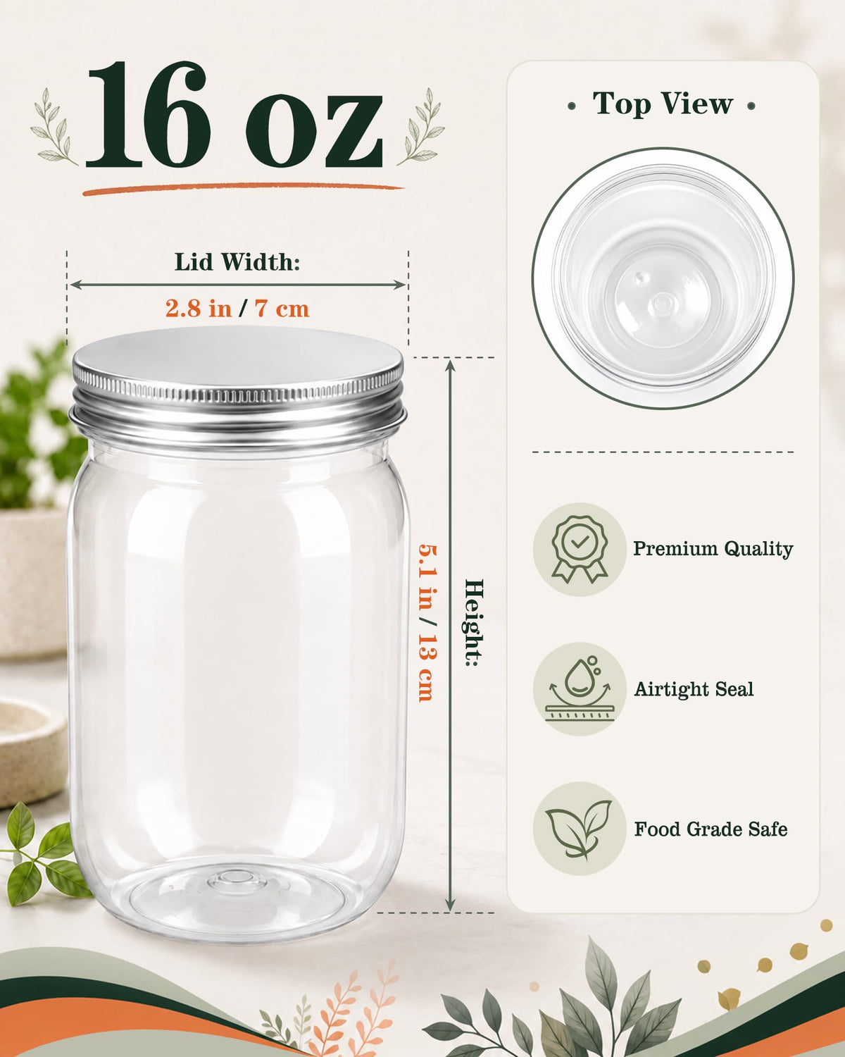 12 Pack 16 oz Clear Plastic Mason Jars with Lids P256