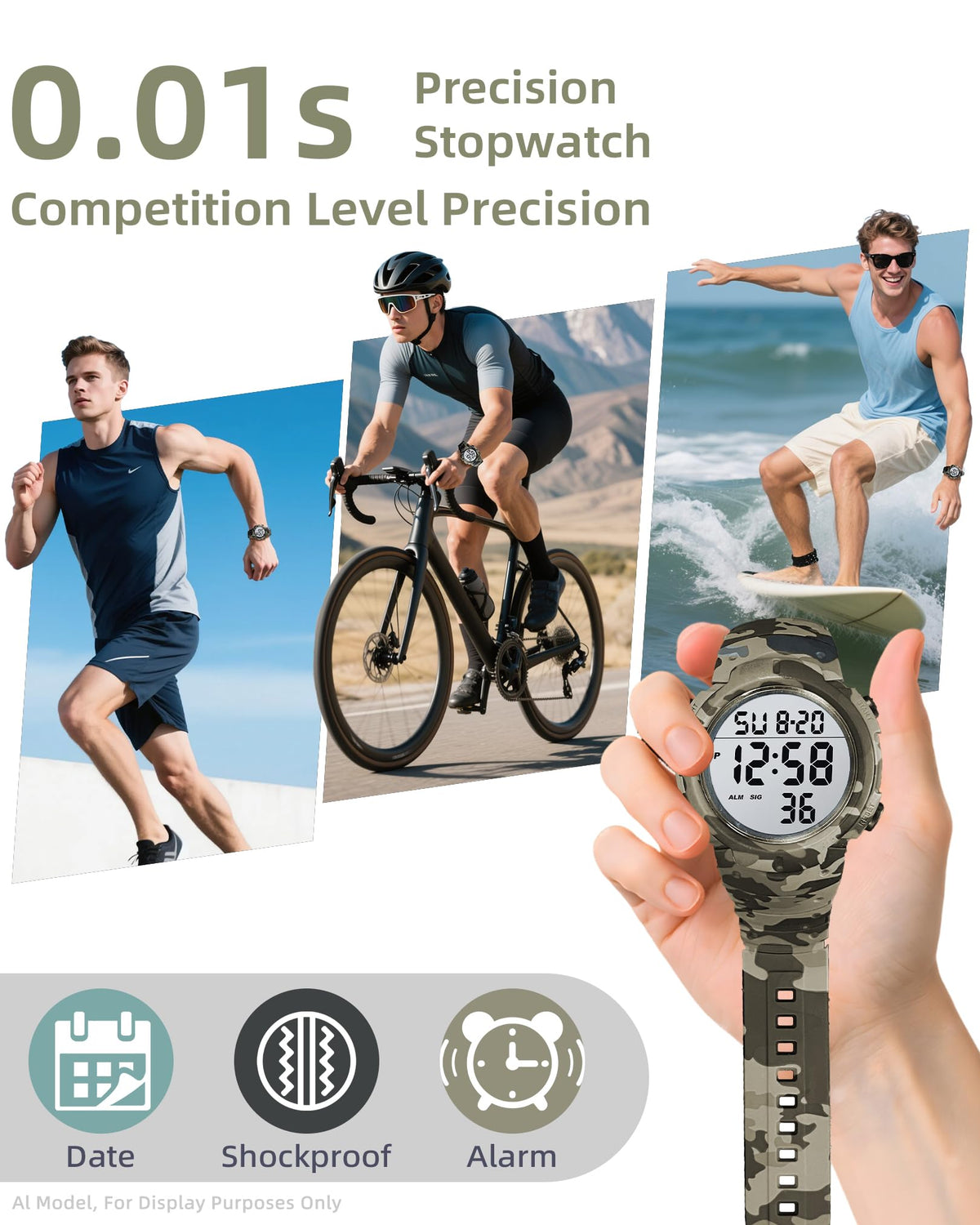 Digital Watch Mens Waterproof Sport Wristwatch I24556