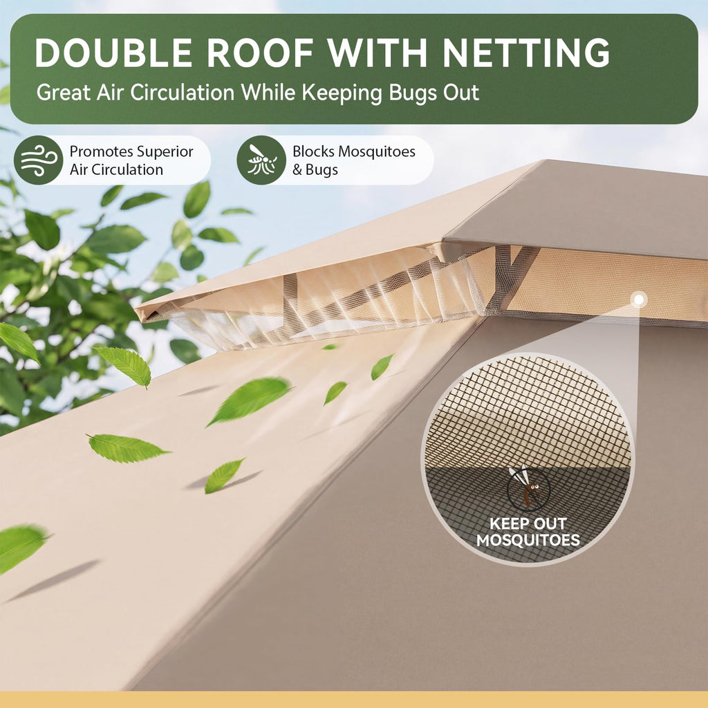 12'x10' Outdoor Gazebo with Curtain & Mosquito Netting, Beige O53584