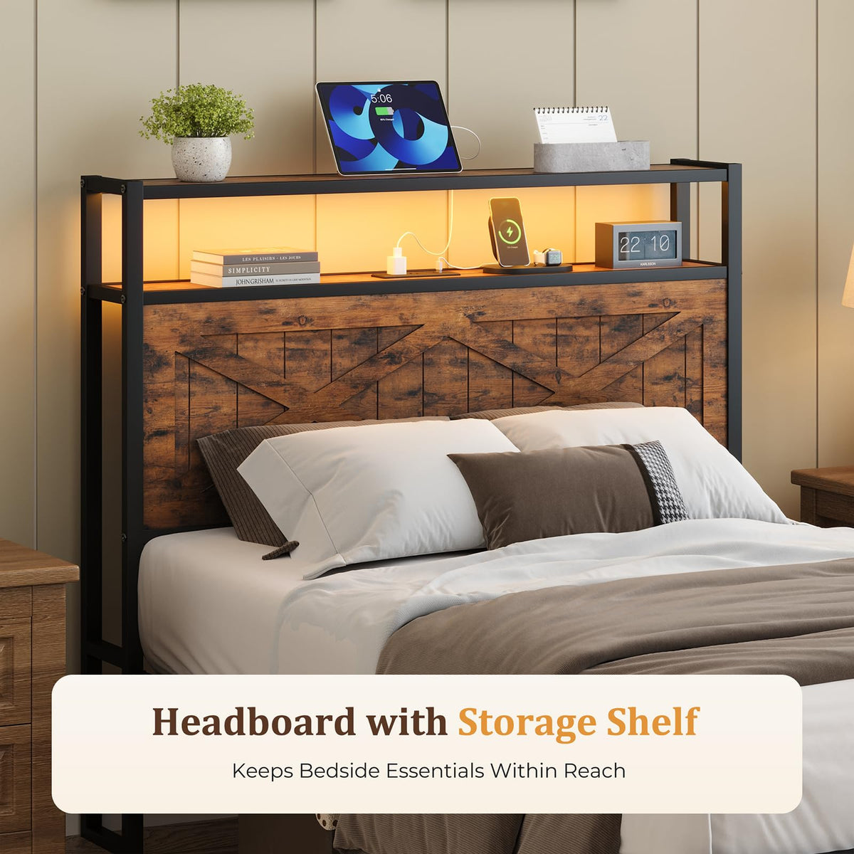 Twin Metal Bed Frame with Storage Headboard C457