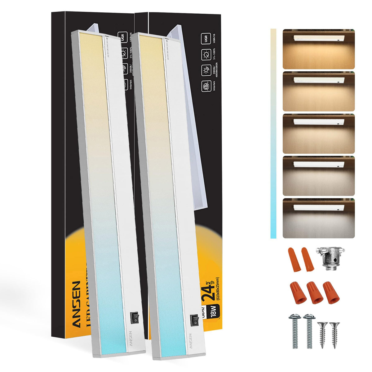 2 Packs Under Cabinet Lighting, 24in 18W Dimmable LED Light, 5 Color Temperature O246843