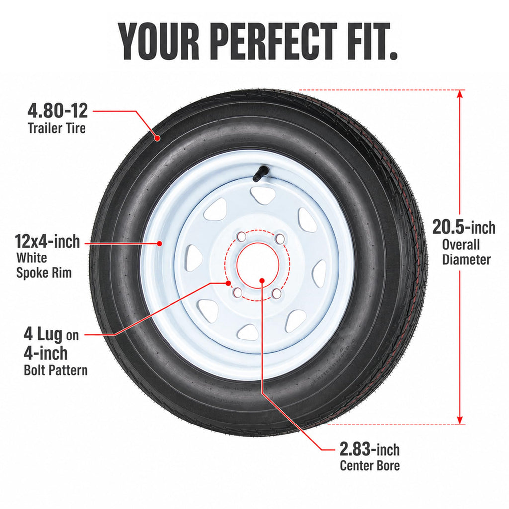 2-Pack Trailer Tire Rim Assembly 4.80-12 White 4 Lug N342