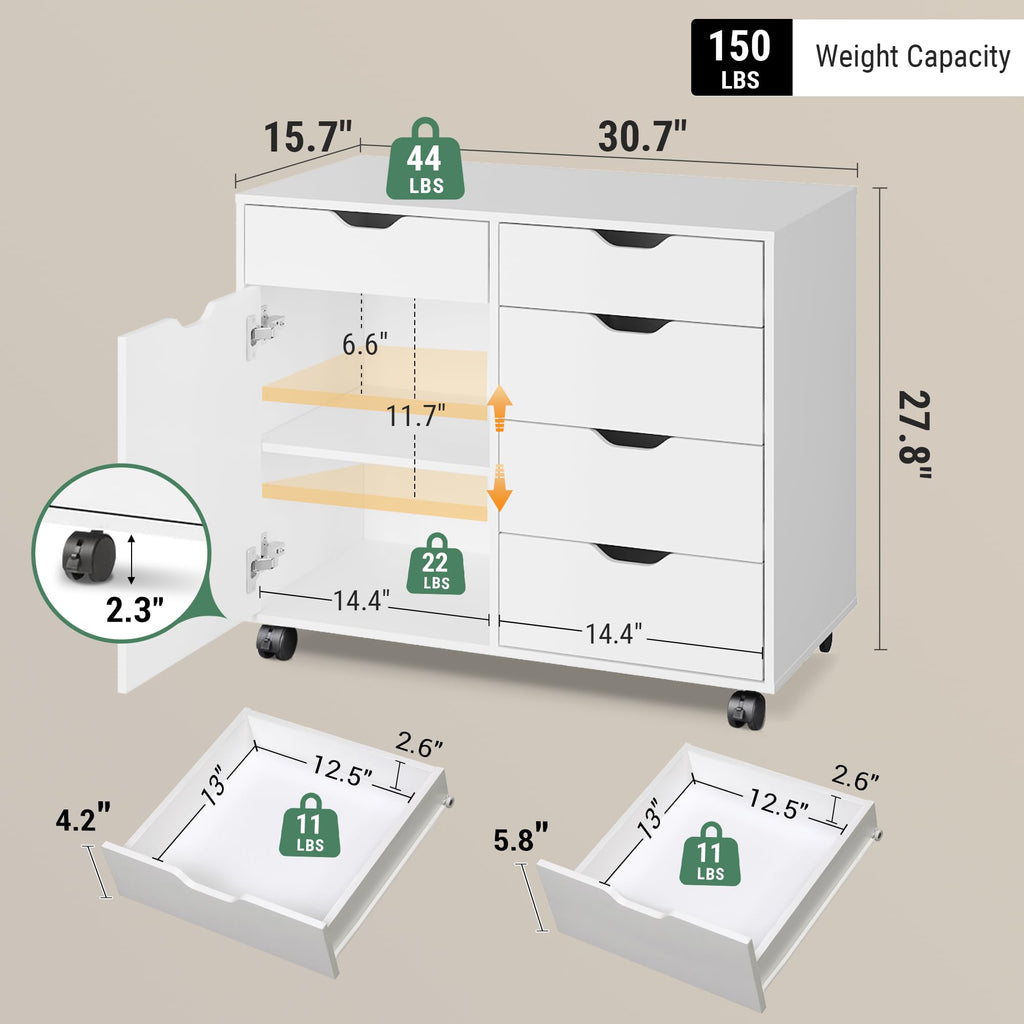 White 5 Drawer Wood Office Cabinet C9211