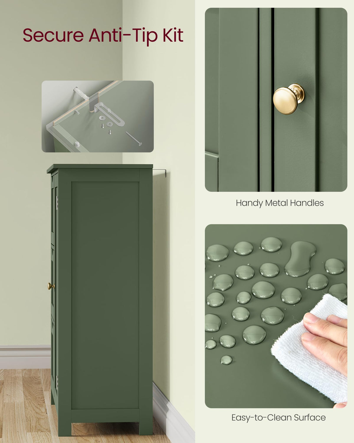 Forest Green 3 Drawer Bathroom Floor Storage Cabinet H989