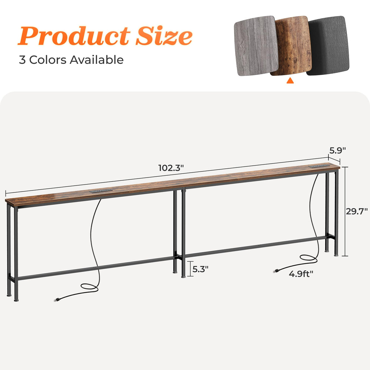 102 Inch Sofa Table with Power Outlets and USB-C Ports E87098