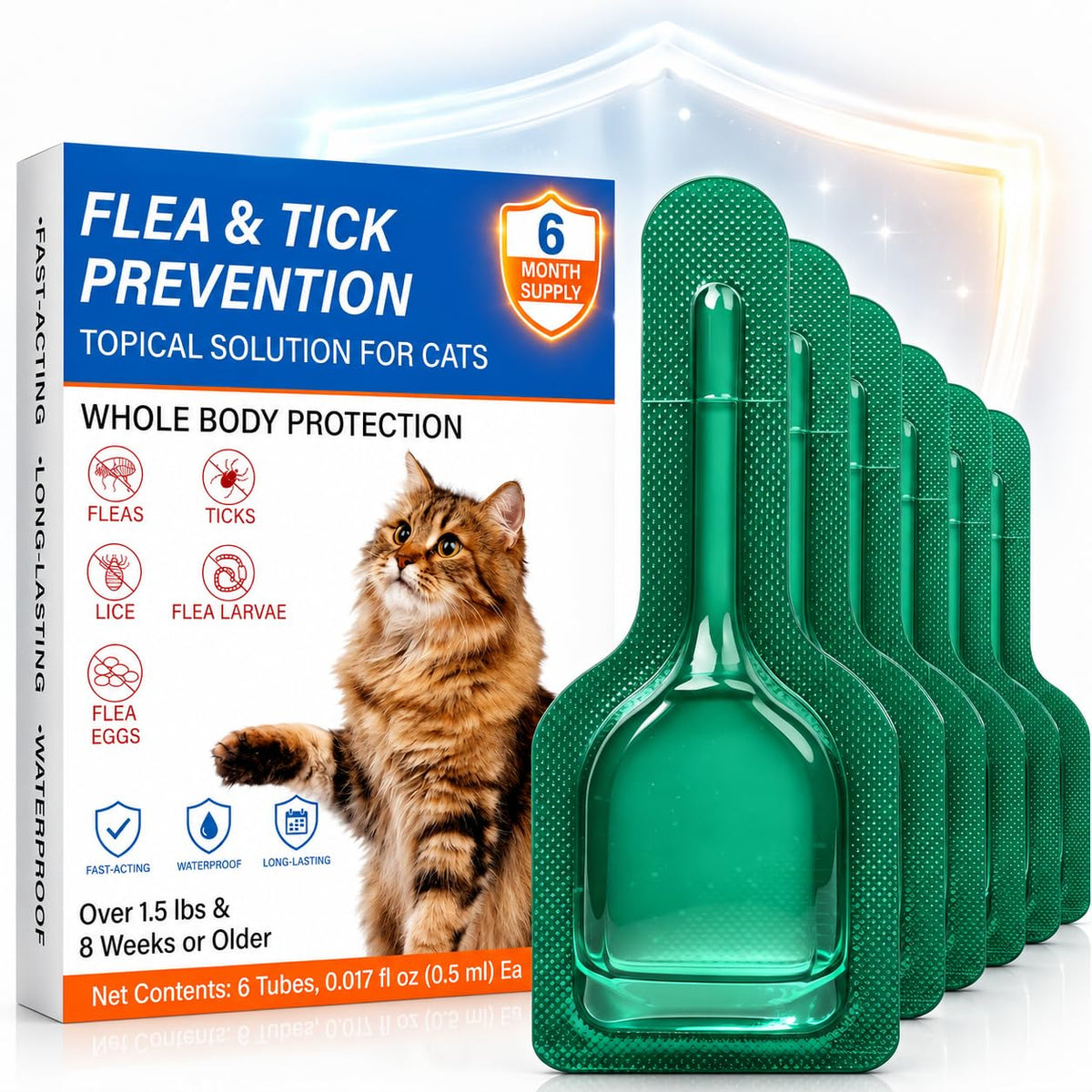 Waterproof Topical Flea & Tick Preventative for Cats, 6 Doses F290184