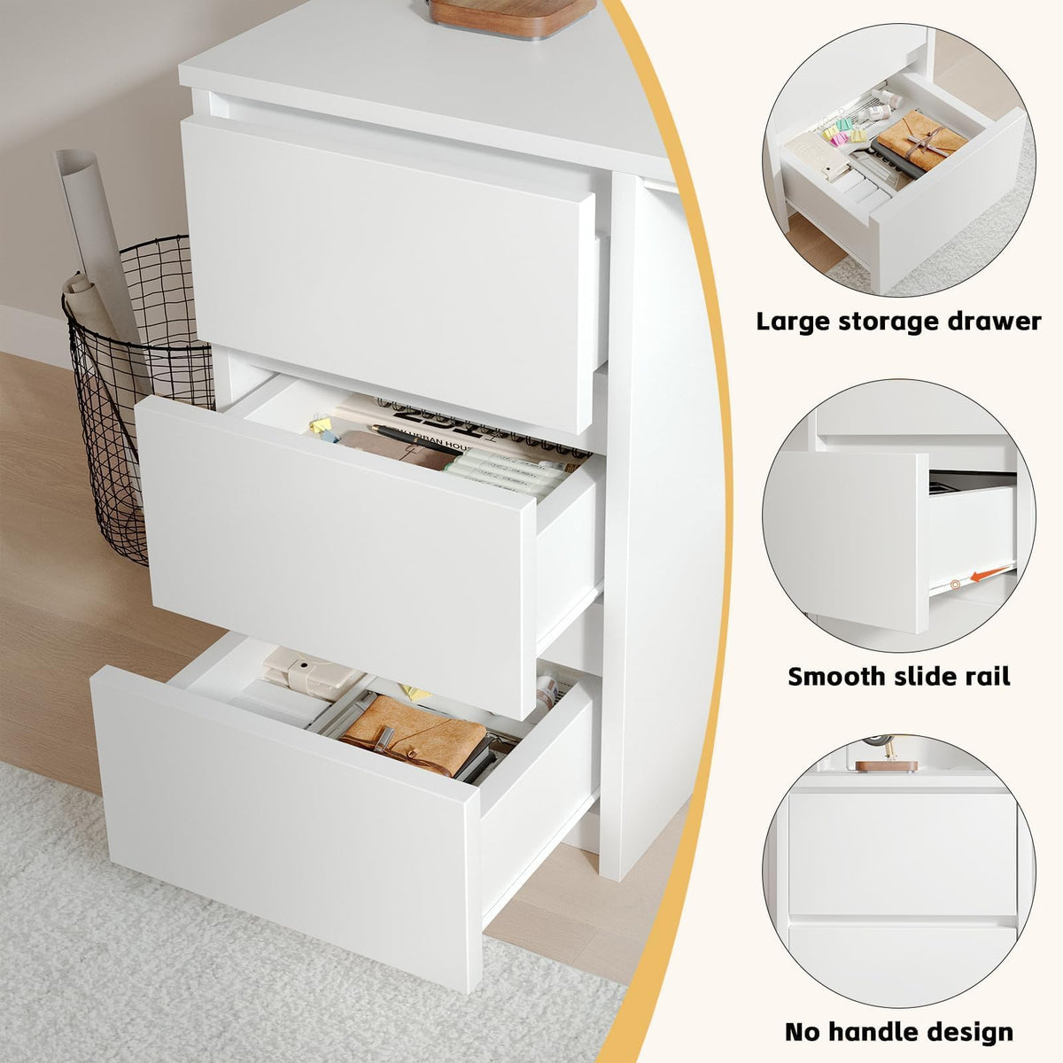 White Desk with Hutch, 47 Inch Computer Desk with 3 Drawers A83997