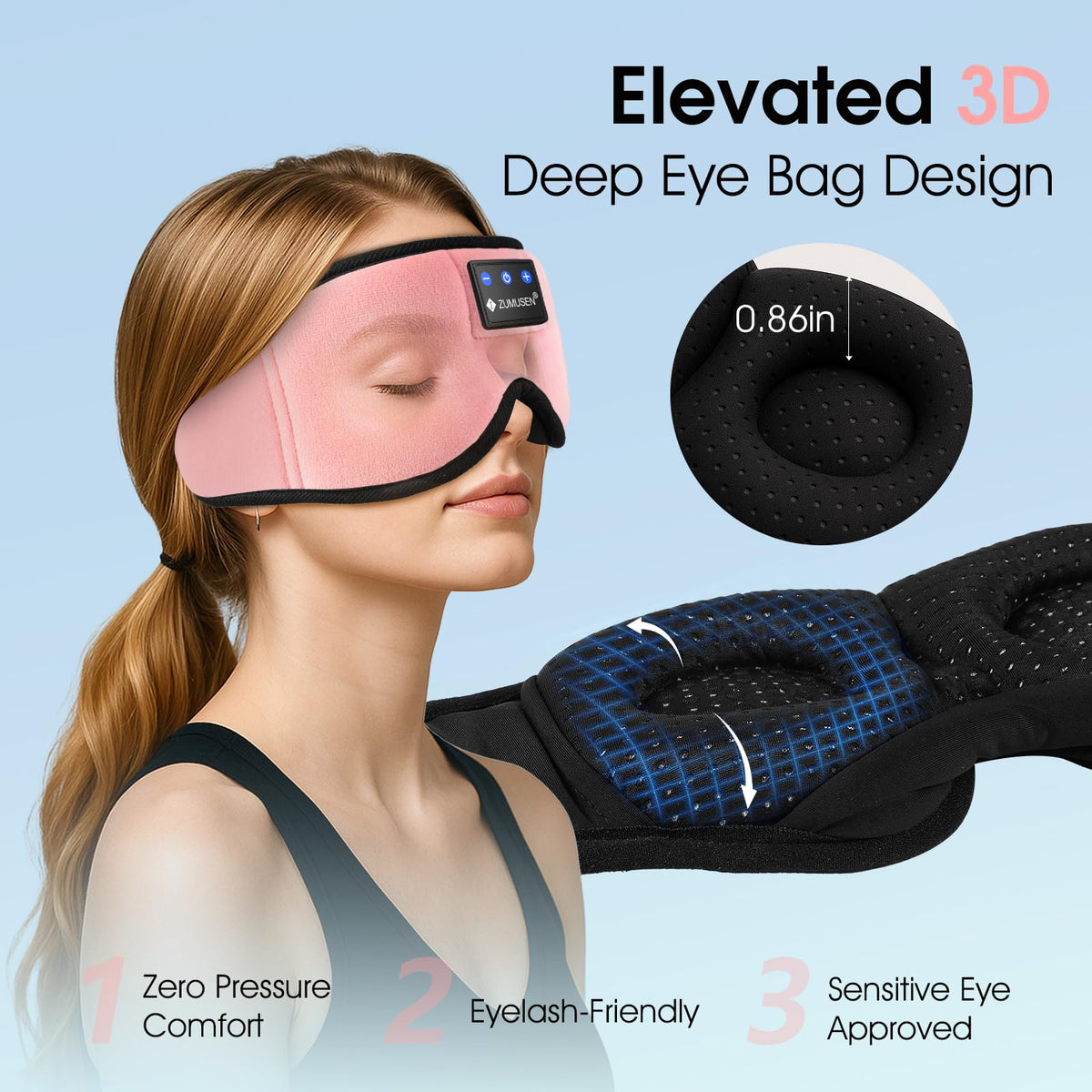 Bluetooth Sleep Headphones 3D Wireless Music Eye Mask F645699