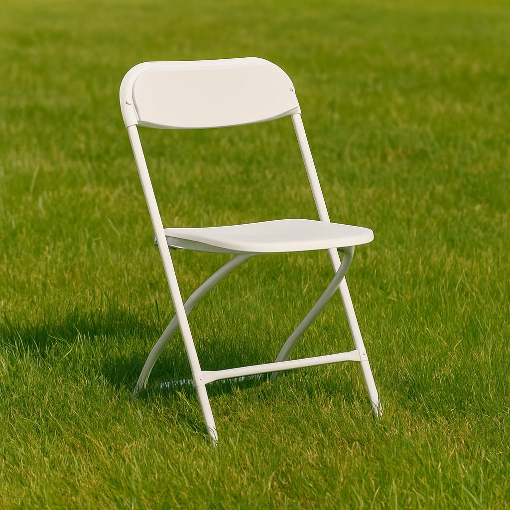 White Plastic Folding Chairs Set of 10 Steel Frame O2730