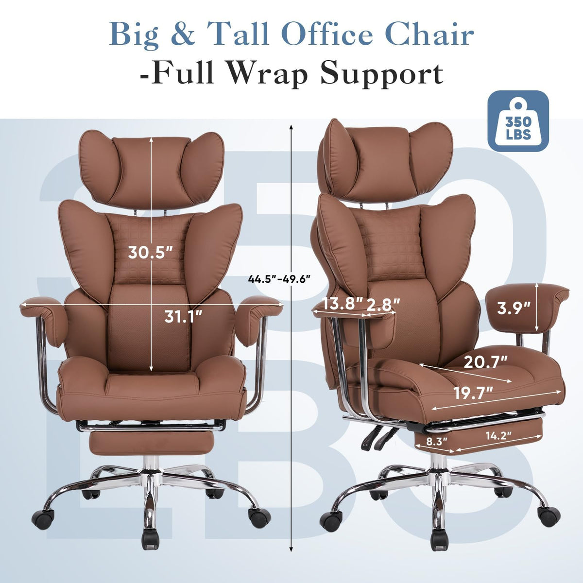 Big and Tall Brown Ergonomic Reclining Office Chair with Footrest E6776
