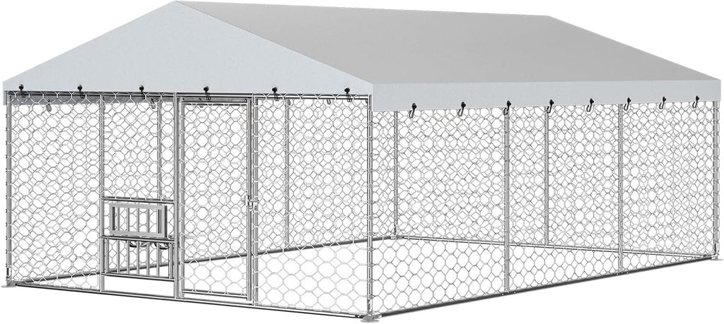 10x15FT Galvanized Outdoor Dog Kennel E6139