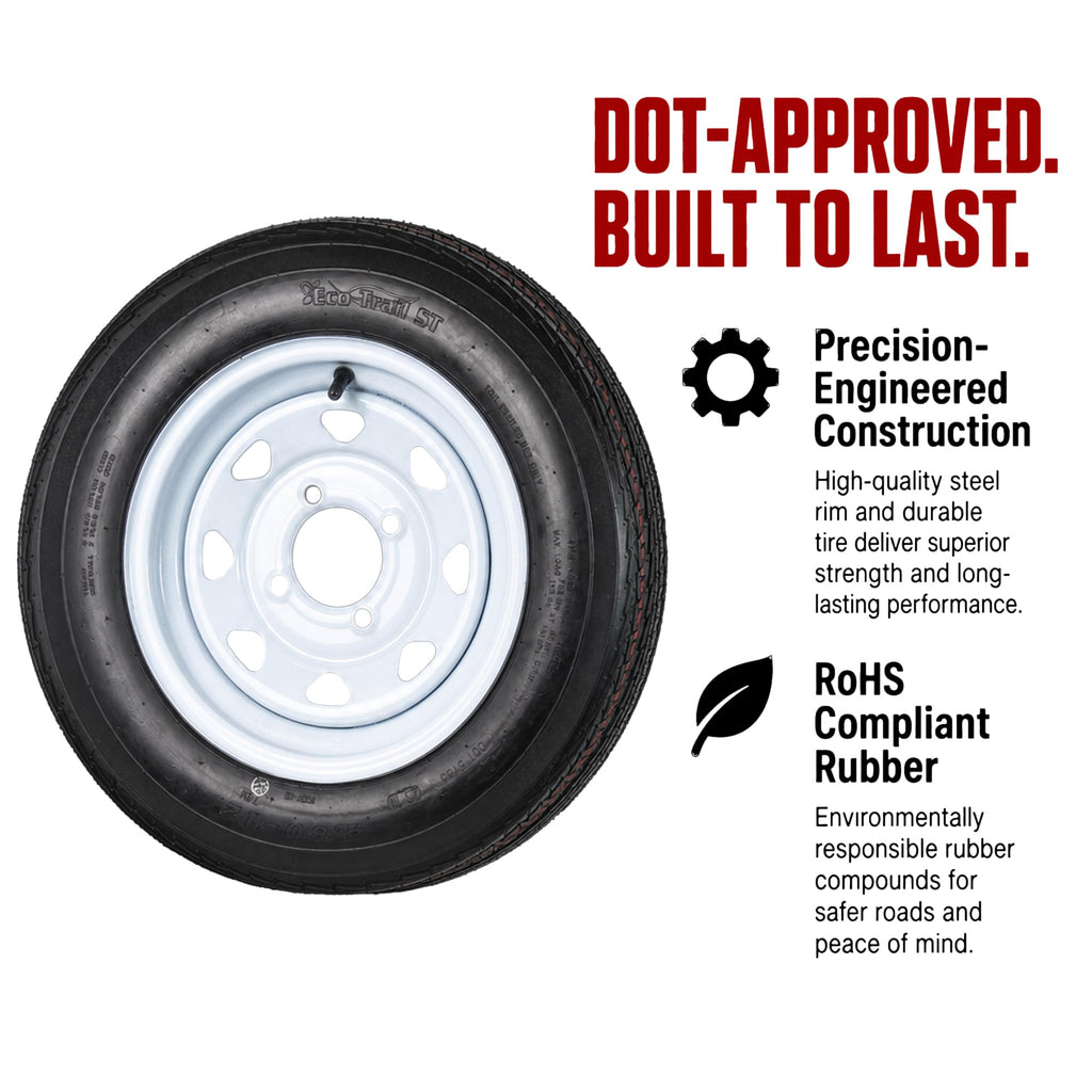 2-Pack Trailer Tire Rim Assembly 4.80-12 White 4 Lug N342