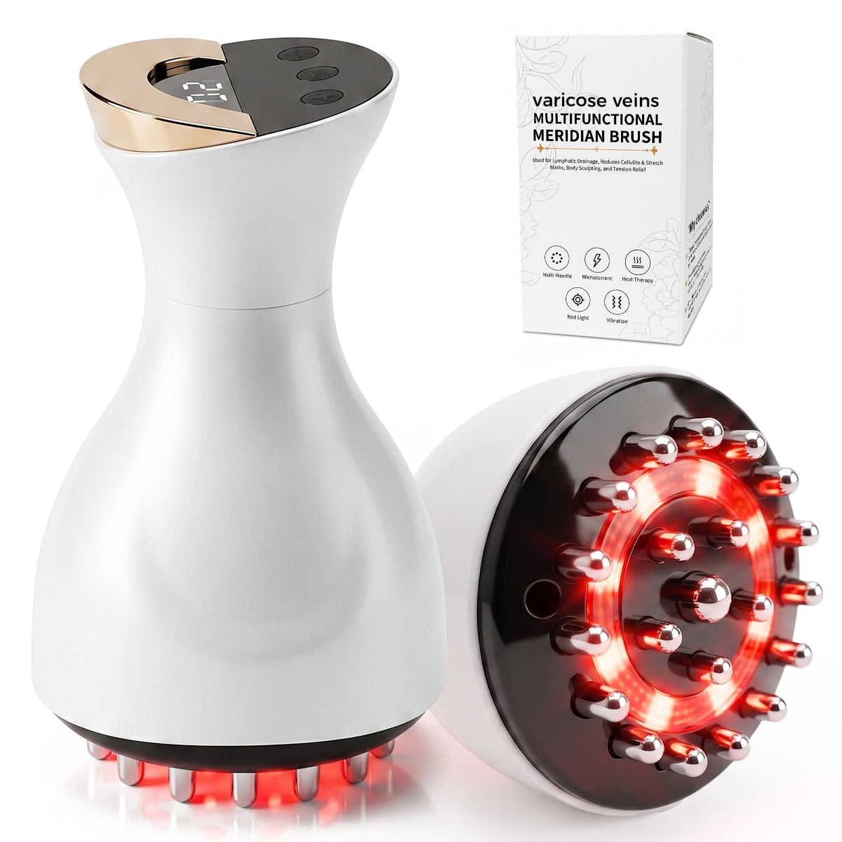 White Calf, Foot & Knee Massager with Heat, Light & Vibration F5147